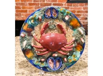 LARGE MAJOLICA PALISSY WARE PLATE with CRAB