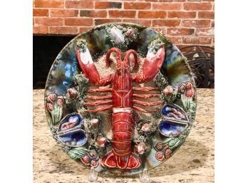 LARGE MAJOLICA PALISSY WARE PLATE w MAINE LOBSTER