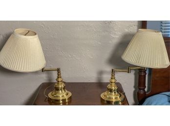 PAIR OF BRASS SWING ARM TABLE LAMPS