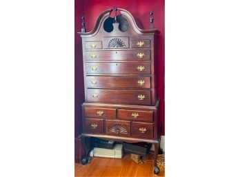 CHIPPENDALE STYLE MAHOGANY BONNET TOP HIGHBOY