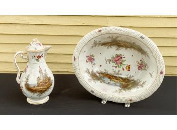HAND PAINTED ENGLISH SOFT PASTE PITCHER & BASIN