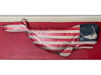 SIGNED PATRIOTIC SPERM WHALE CARVING w NANTUCKET