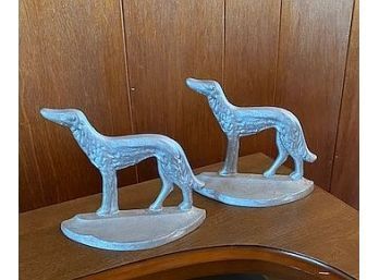 DECO CAST IRON BOOK ENDS Of A RUSSIAN WOLFHOUND