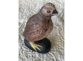 UNSIGNED LATE 20TH C WOODEN PAINT DECORATED QUAIL