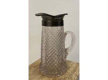 VICTORIAN GLASS PITCHER WITH PEWTER TOP