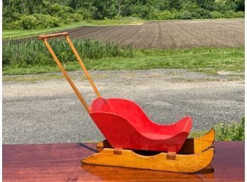 RED PAINTED CHILD`S SLEIGH