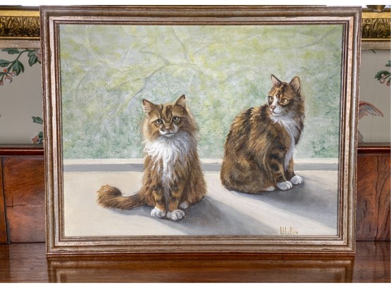 SIGNED 20th c OIL ON BOARD 'TWO KITTENS'