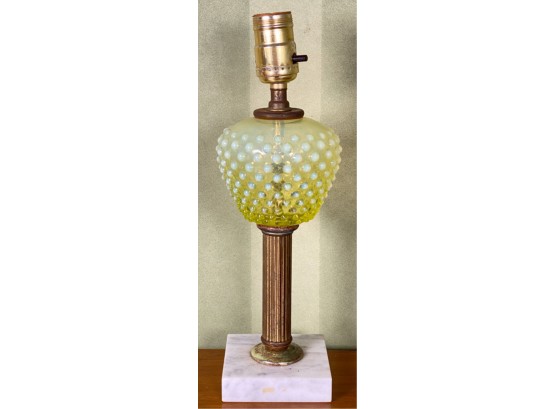HOBNAILED VICTORIAN GLASS FLUID LAMP W MARBLE BASE