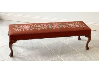 QUEEN ANN STYLE LOW BENCH w HAND DONE NEEDLEPOINT