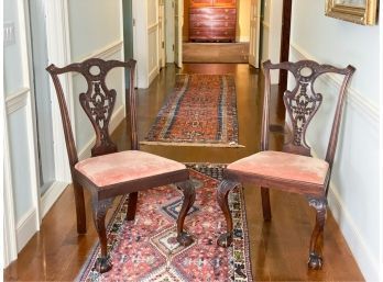 PAIR PIERCED BACK CHIPPENDALE STYLE SIDE CHAIRS