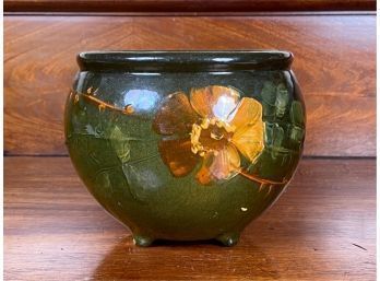 HAND PAINTED ART POTTERY FOOTED BOWL w SUNFLOWER