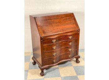 CHIPPENDALE STYLE SERPENTINE MAHOGANY SLANT FRONT