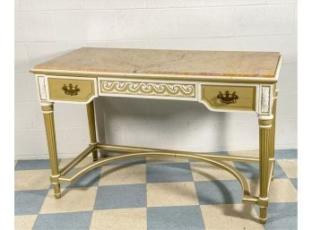 DESIGNER QUALITY MARBLE TOP PAINTED CONSOLE TABLE