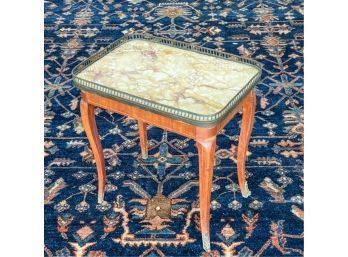 FRENCH MARBLE TOP END TABLE w ORMOLU MOUNTS