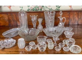 LARGE LOT OF PRESSED/CUT/ETCHED GLASS