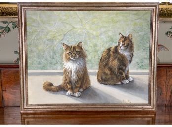 SIGNED 20th c OIL ON BOARD 'TWO KITTENS'