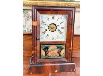REVERSE GLASS PAINTED NEW HAVEN MANTLE CLOCK