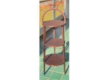 (3) TIERED MAHOGANY MUFFIN STAND w TURNED HANDLE