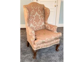 HEAVILY CARVED CHIPPENDALE STYLE WINGBACK CHAIR