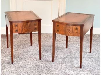 PAIR VINTAGE (1) DRAWER LEATHER TOP STANDS