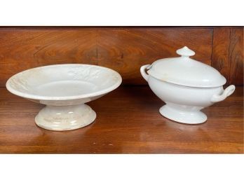 (2) PIECES IRONSTONE, TUREEN & COMPOTE