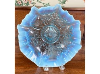 ROBIN'S EGG BLUE PRESSED GLASS CANDY DISH