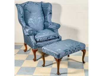 NICELY UPHOLSTERED CHIPPENDALE STYLE WINGBACK
