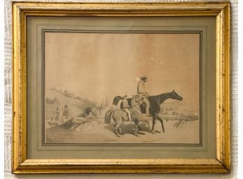 19th C ENGRAVING 'THE RIDING LESSON'