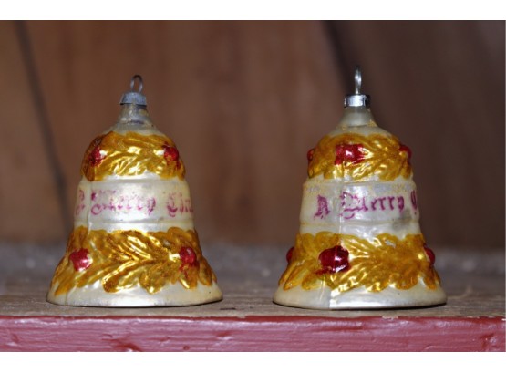 Pair of Glass Bell Christmas Ornaments