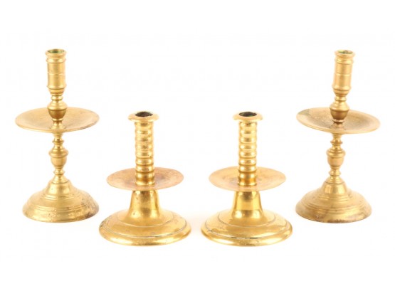 (2) PAIR OF BRASS CANDLESTICKS With DRIP GUARDS