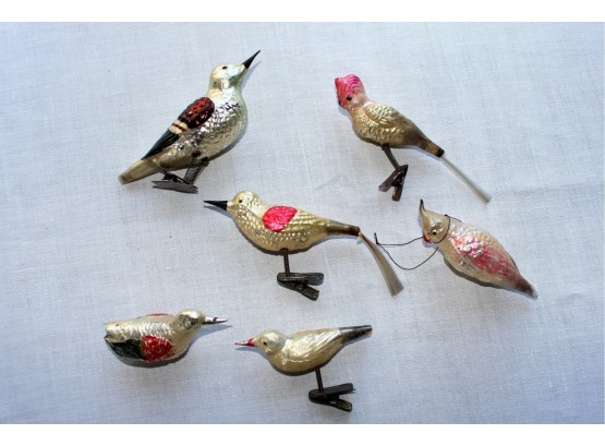 (6) Antique Glass Bird Tree Ornaments