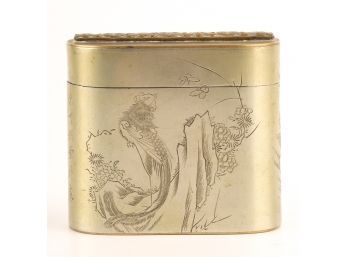 ASIAN / CHINESE BRASS CANISTER ENGRAVED