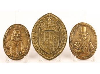 3 BRASS COLONIAL WILLIAMSBURG WALL / TABLE PLAQUES