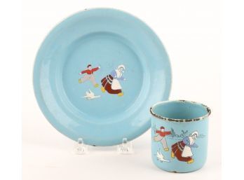 G.M.T. & BRO. GERMAN ENAMELED CHILD'S CUP & PLATE