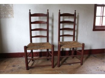 (2) Similar (18th c) Ladderback Side Chairs in Red