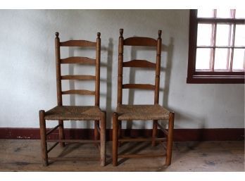 Two (18th c) Maple Ladderback Side Chairs