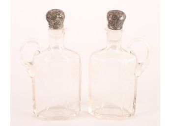 PAIR OF FINE QUALITY ETCHED GLASS CRUETS