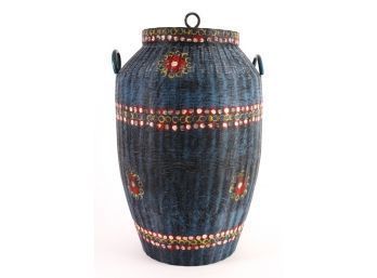 (20th c) LARGE ASIAN HAND PAINTED WIRE BASKET