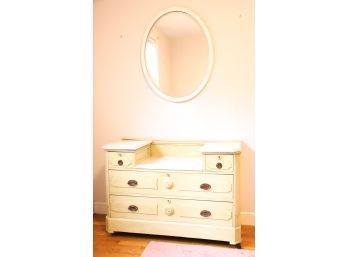 VICTORIAN MARBLE TOP DRESSER with OVAL MIRROR