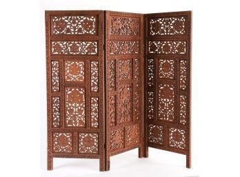 FAR EAST INDIAN CARVED & PIERCE (4) PANEL SCREEN