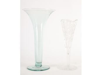 VICTORIAN CUT GLASS VASE & a later TRUMPET FORM EX