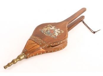 PAIR OF OAK & LEATHER BELLOWS with ARMORIAL DECAL
