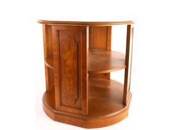 PANELED OCTAGONAL PECAN WOOD ENDTABLE with SHELVES