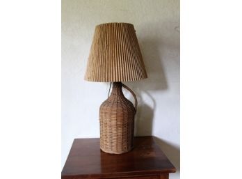 Glass Wine Jug Covered in Wicker & Set with Light