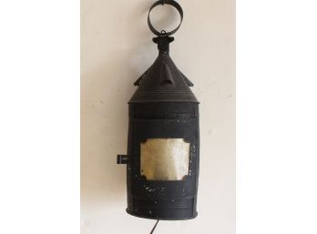 (19th c) Tin Lantern in Black Paint with Mica Pane