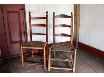 2 Early Ladder-back Chairs Rush & Split Ash Seats