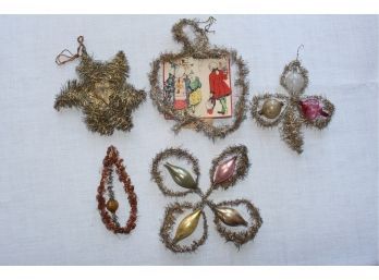 (5) Antique Tinsel Christmas Tree Ornaments