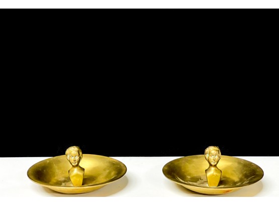 BRONZE DISHES W BUST OF WOMEN