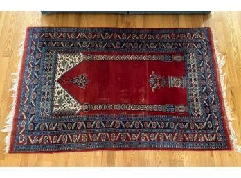 HAND KNOTTED PERSIAN PRAYER RUG w RED FIELD