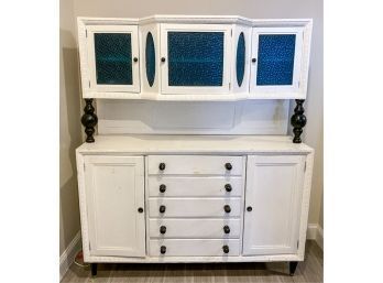 PAINTED SERVER  WITH AQUA  PRESSED GLASS PANELS